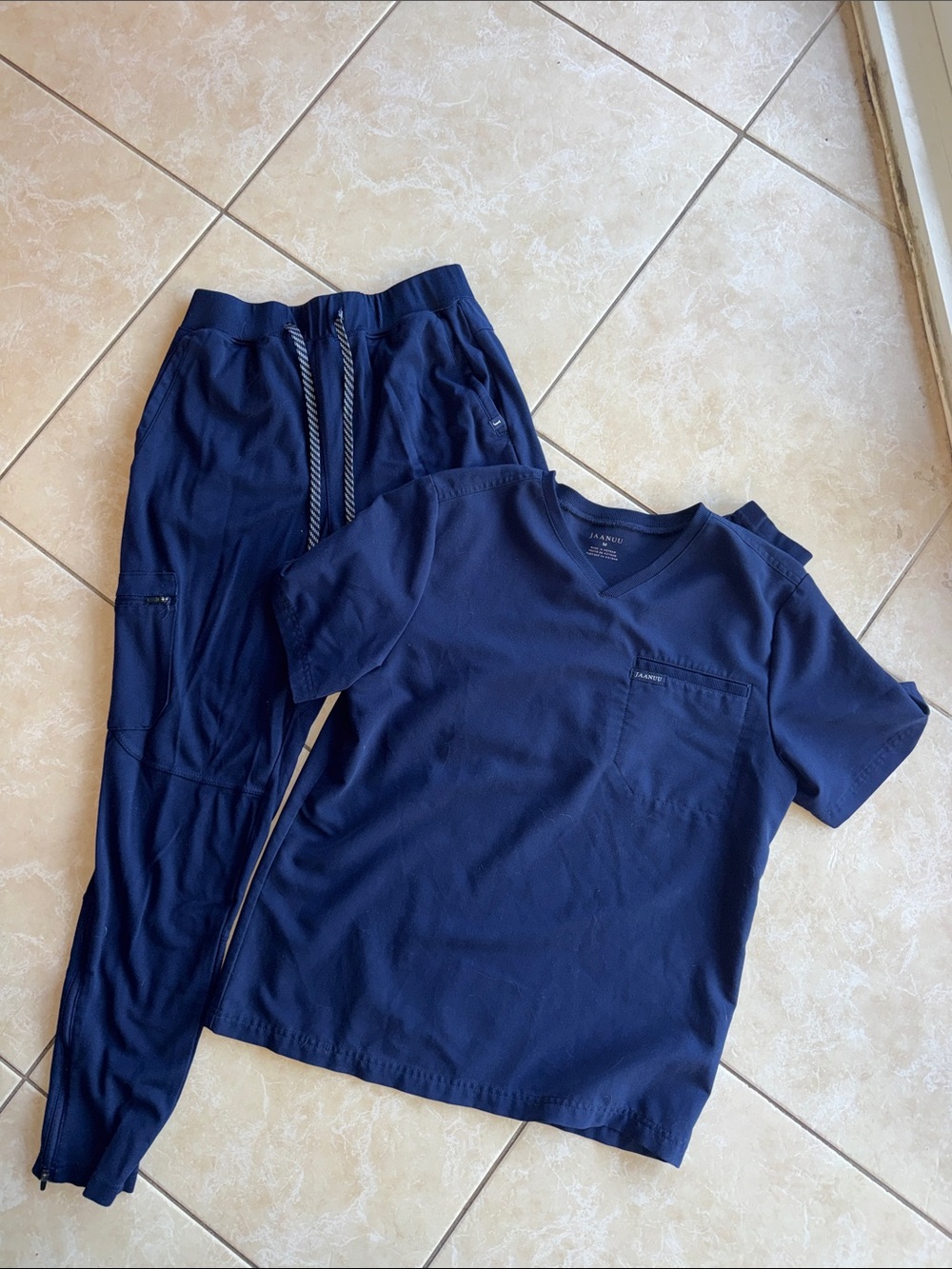 Navy Scrub Set - V-Neck Top & Jogger Pants